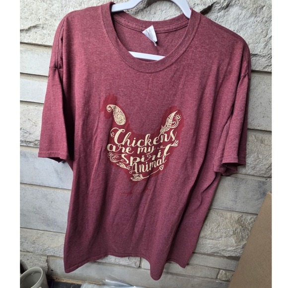 Jerzees Tops - Jerzees Womens XL Chickens Are My Spirit Animal Graphic Tee Heather Maroon Short